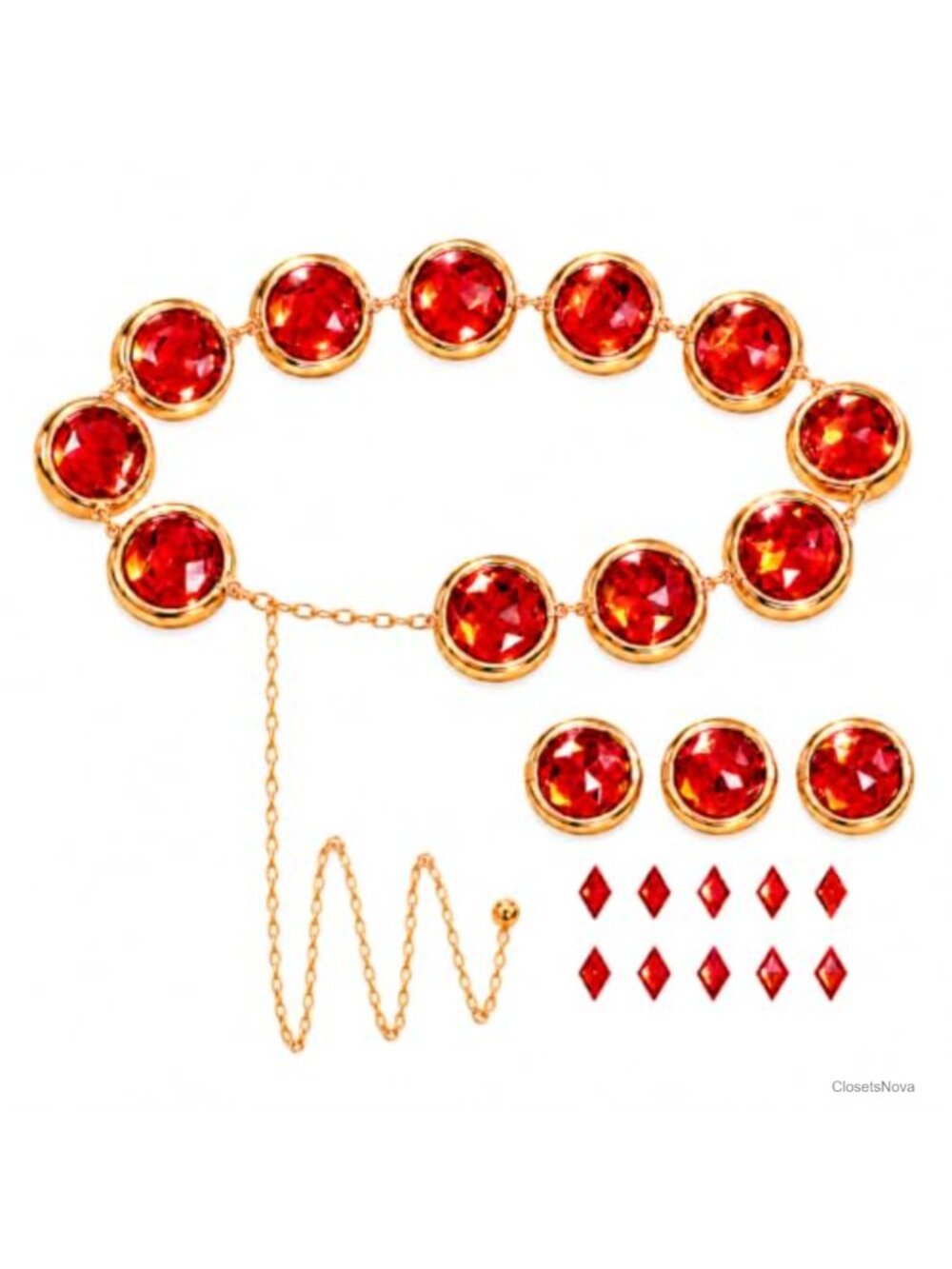 Red Gem Waist Chain Belt Alloy Acrylic Adjustable Cosplay Costume Accessory